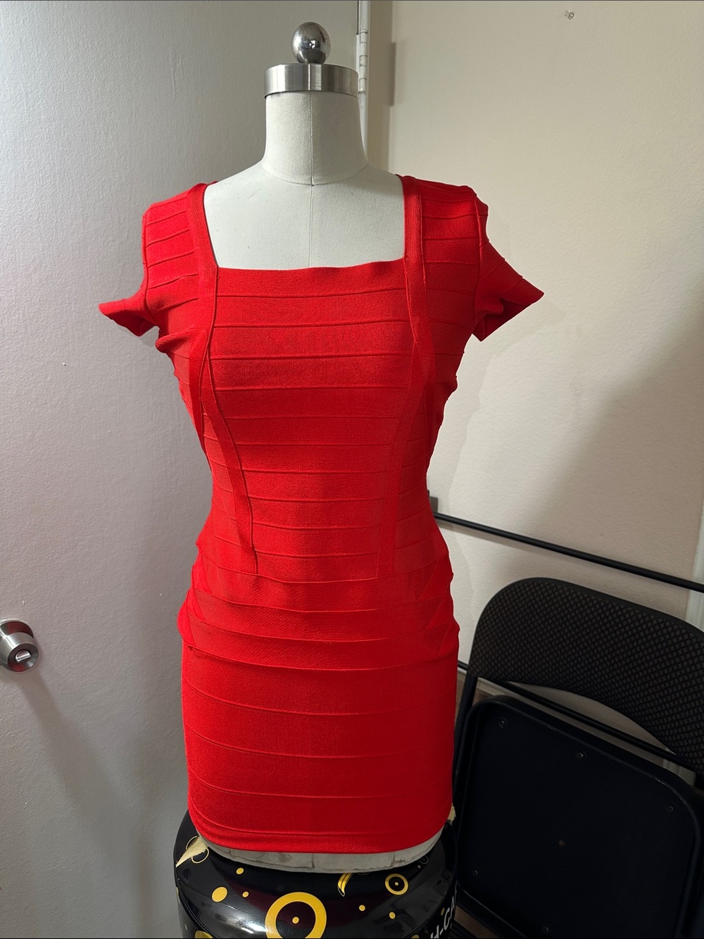 Chic NWT NEW Red Square-Neck Midi Dress